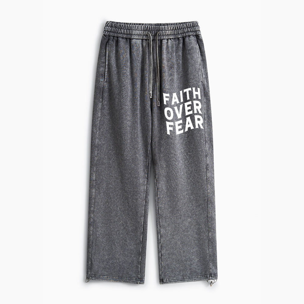 Faith Over Fear Christian Washed Sweatpants