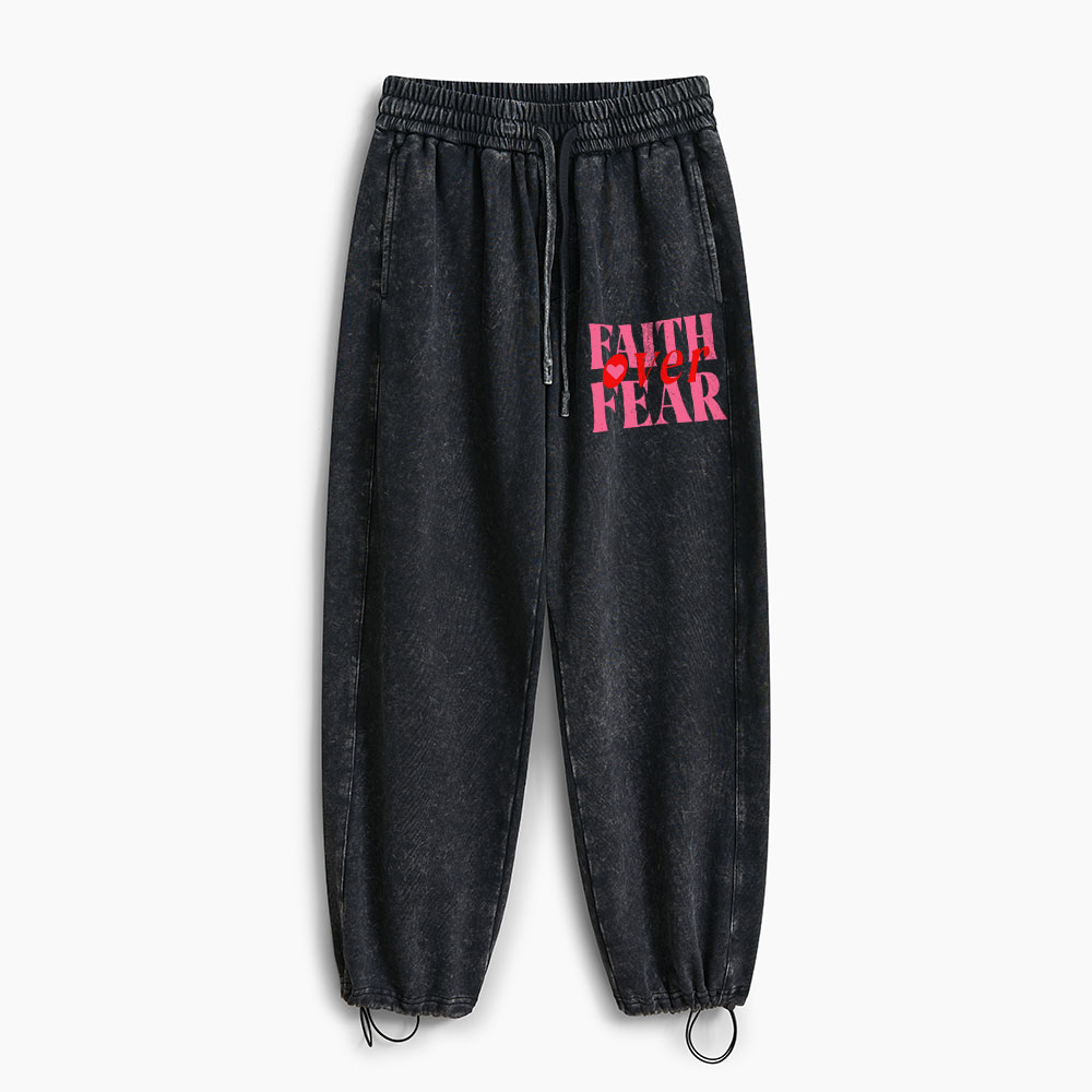 Faith Over Fear Christian Washed Sweatpants