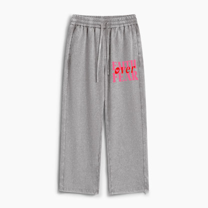 Faith Over Fear Christian Washed Sweatpants