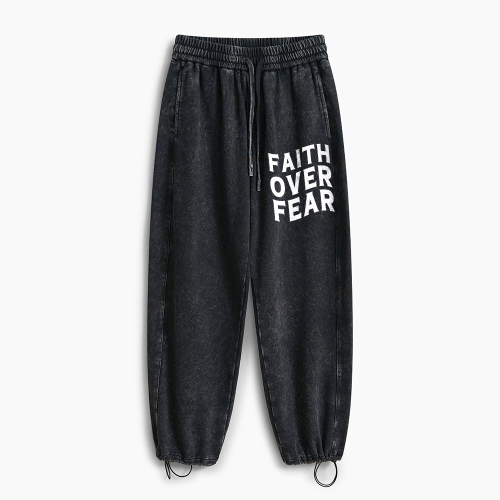 Faith Over Fear Christian Washed Sweatpants