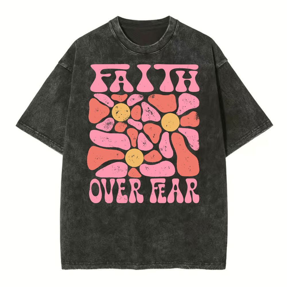 Faith Over Fear Christian Washed T-Shirt Sale-GuidingCross