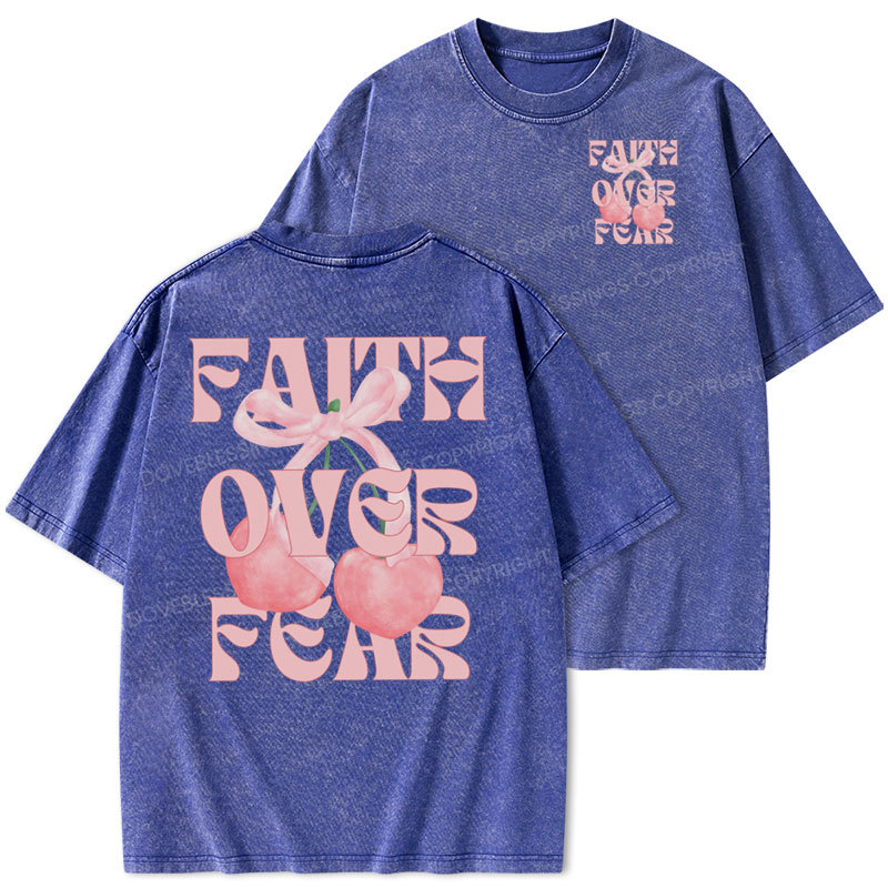 Faith Over Fear Christian Washed T-Shirt Sale - Doveblessings