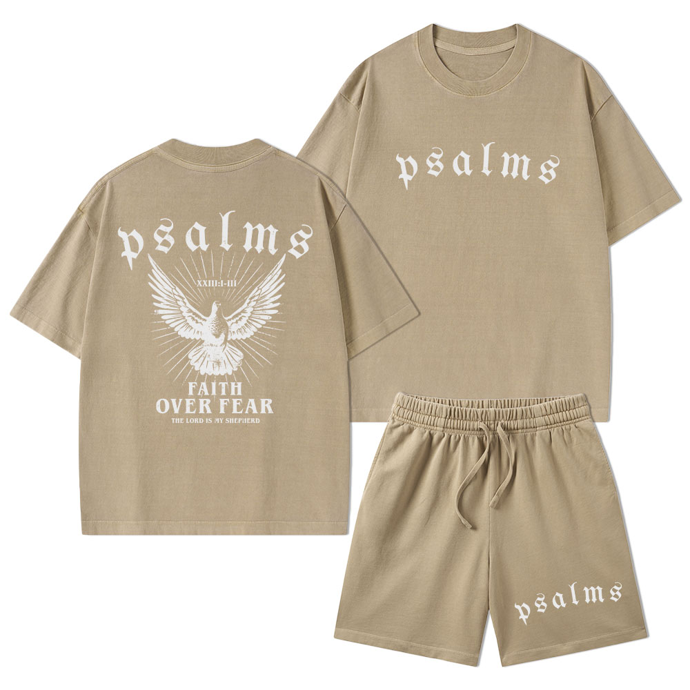 Faith Over Fear Christian Washed T-Shirt & Shorts