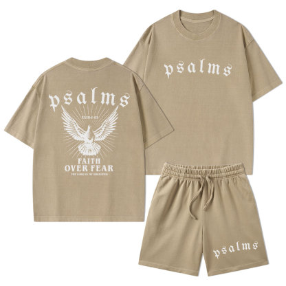 Faith Over Fear Christian Washed T-Shirt & Shorts