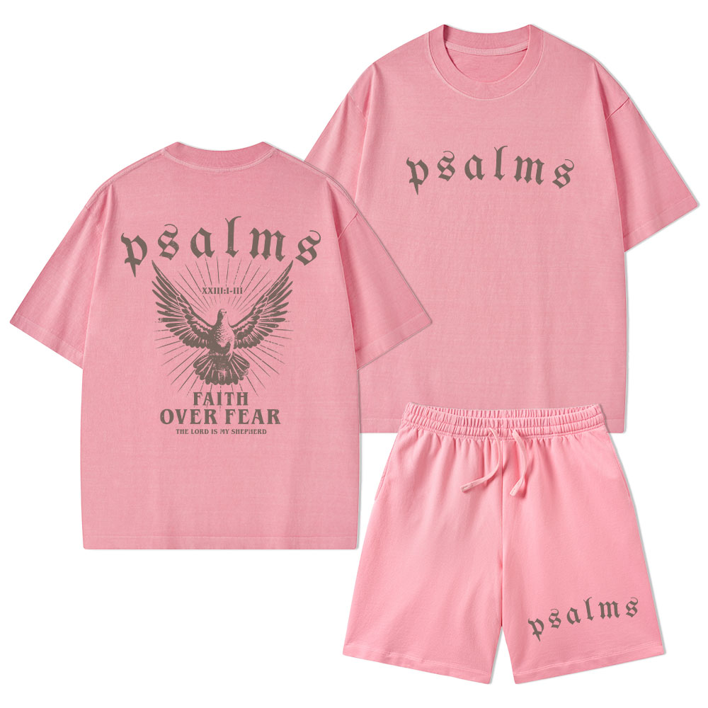 Faith Over Fear Christian Washed T-Shirt & Shorts