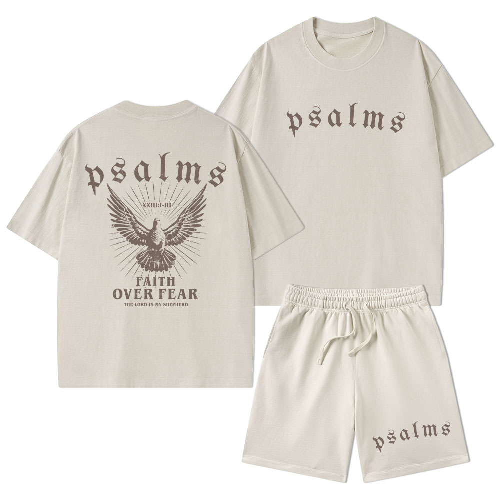 Faith Over Fear Christian Washed T-Shirt & Shorts