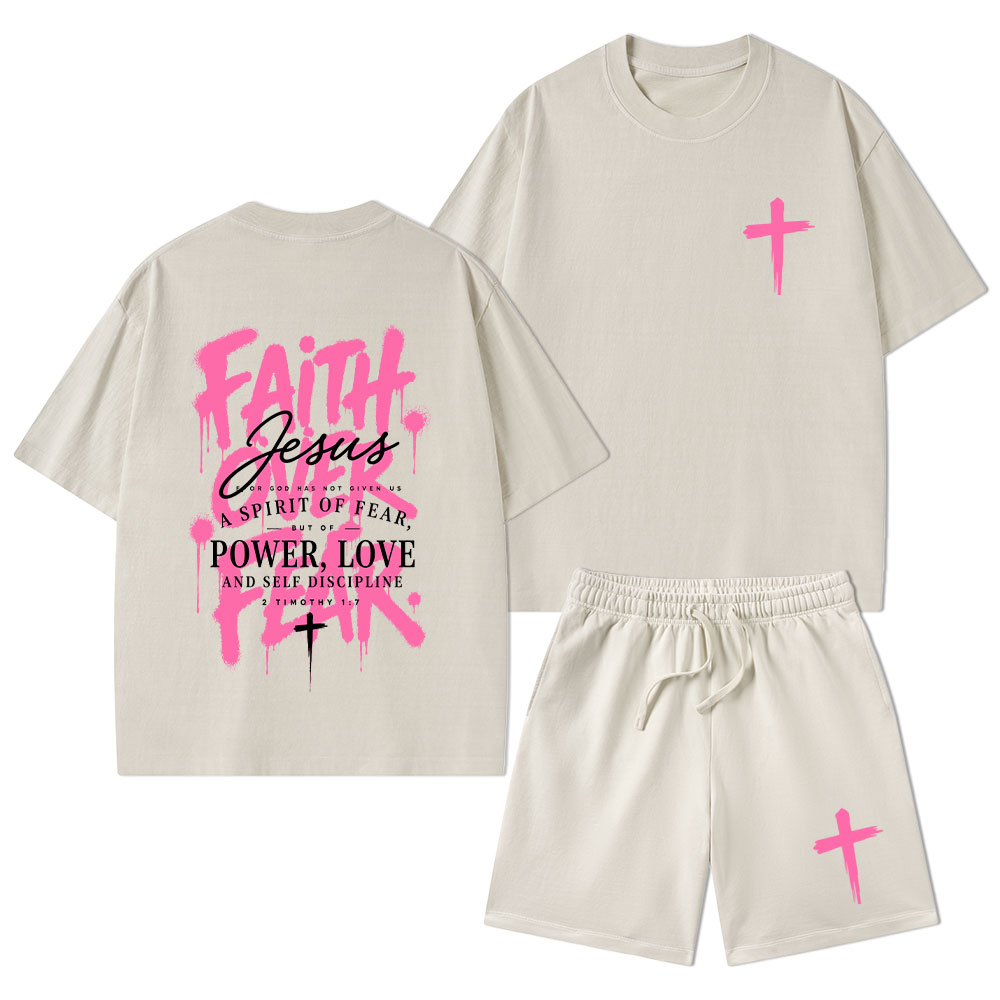 Faith Over Fear Christian Washed T-Shirt & Shorts 