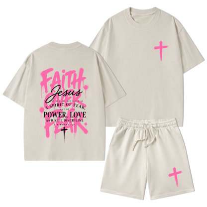 Faith Over Fear Christian Washed T-Shirt & Shorts 
