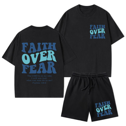 Faith Over Fear Christian Washed T-Shirt & Shorts