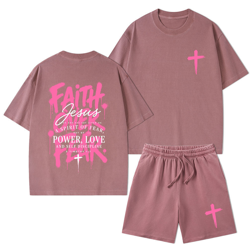 Faith Over Fear Christian Washed T-Shirt & Shorts 