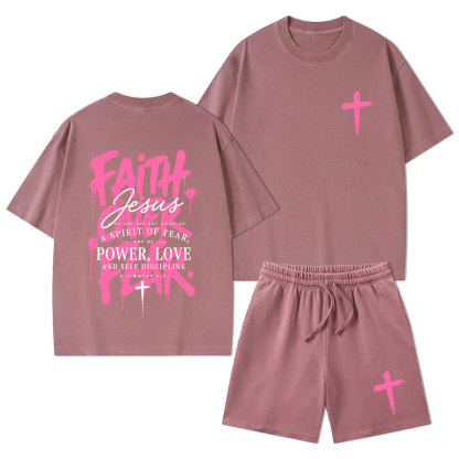 Faith Over Fear Christian Washed T-Shirt & Shorts 