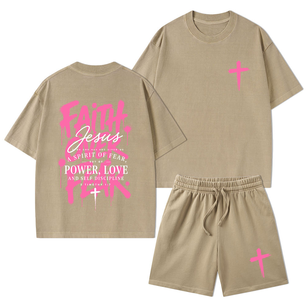 Faith Over Fear Christian Washed T-Shirt & Shorts 