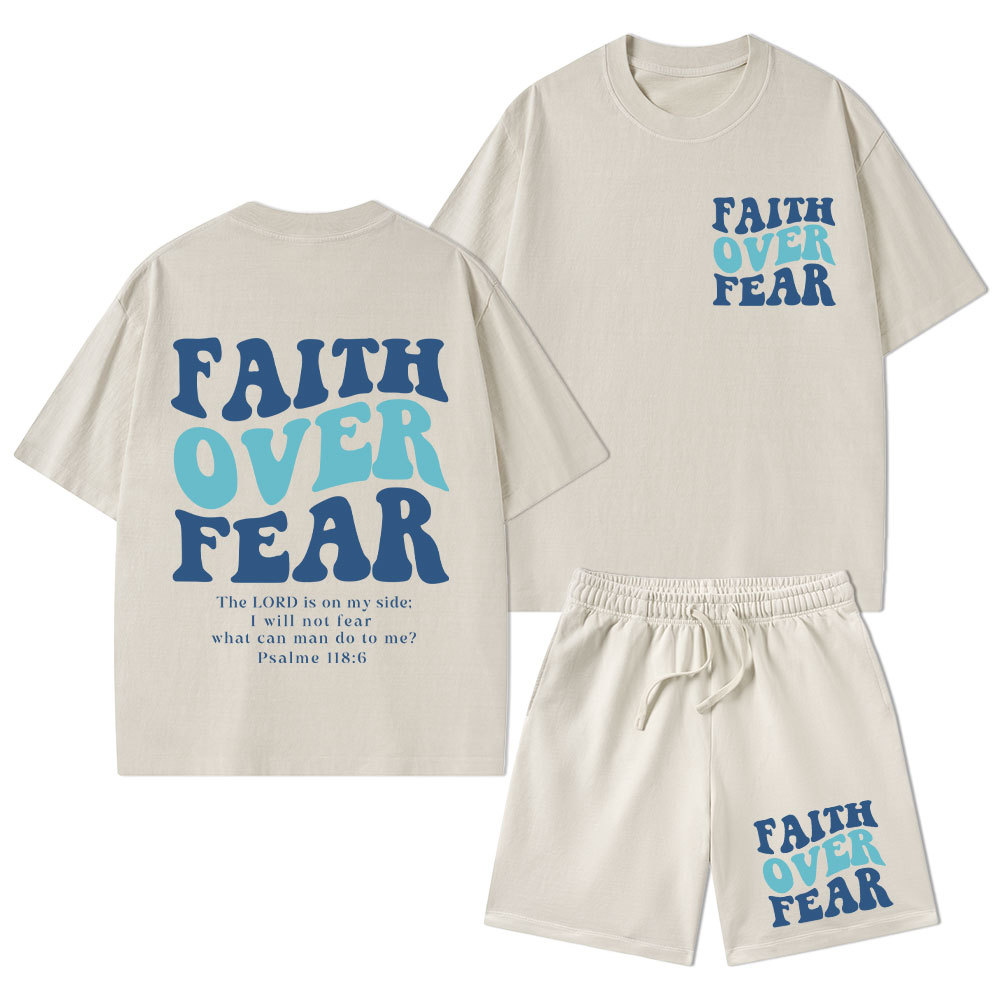 Faith Over Fear Christian Washed T-Shirt & Shorts