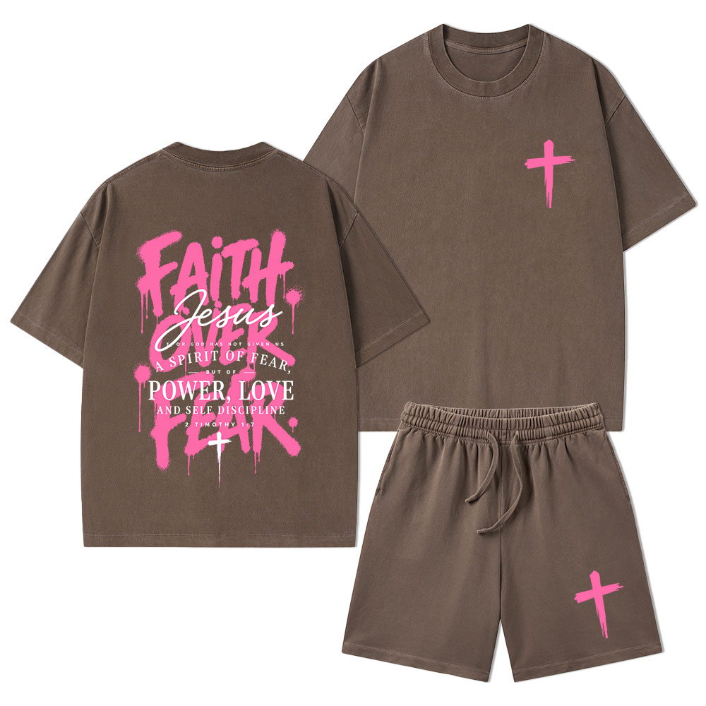 Faith Over Fear Christian Washed T-Shirt & Shorts 
