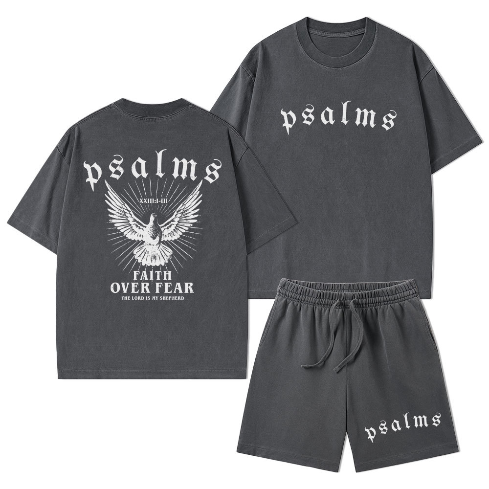 Faith Over Fear Christian Washed T-Shirt & Shorts