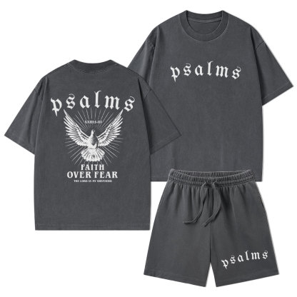 Faith Over Fear Christian Washed T-Shirt & Shorts