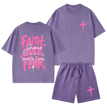 Faith Over Fear Christian Washed T-Shirt & Shorts 