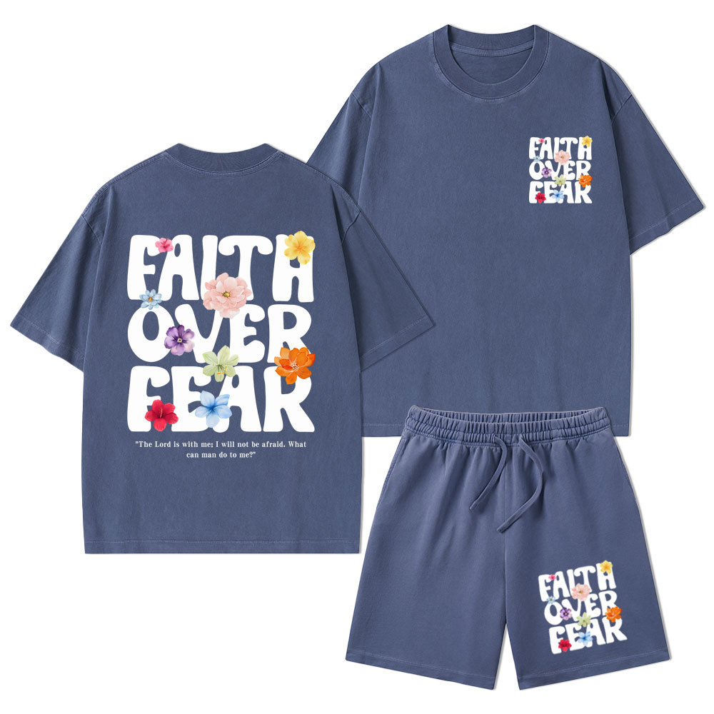 Faith Over Fear Christian Washed T-Shirt & Shorts