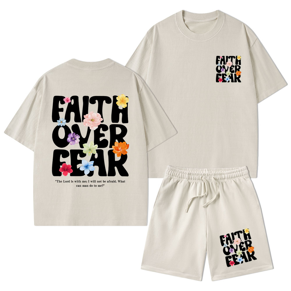 Faith Over Fear Christian Washed T-Shirt & Shorts