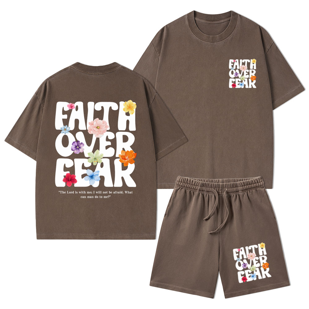Faith Over Fear Christian Washed T-Shirt & Shorts