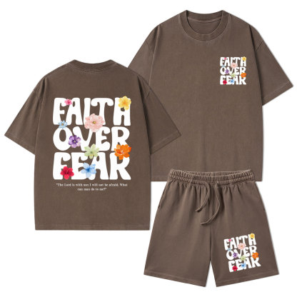 Faith Over Fear Christian Washed T-Shirt & Shorts