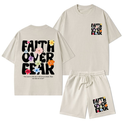Faith Over Fear Christian Washed T-Shirt & Shorts