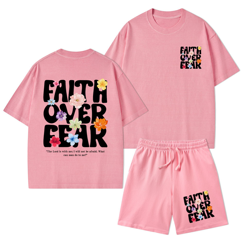 Faith Over Fear Christian Washed T-Shirt & Shorts