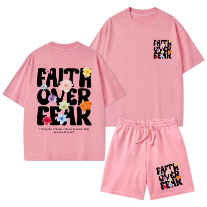 Faith Over Fear Christian Washed T-Shirt & Shorts