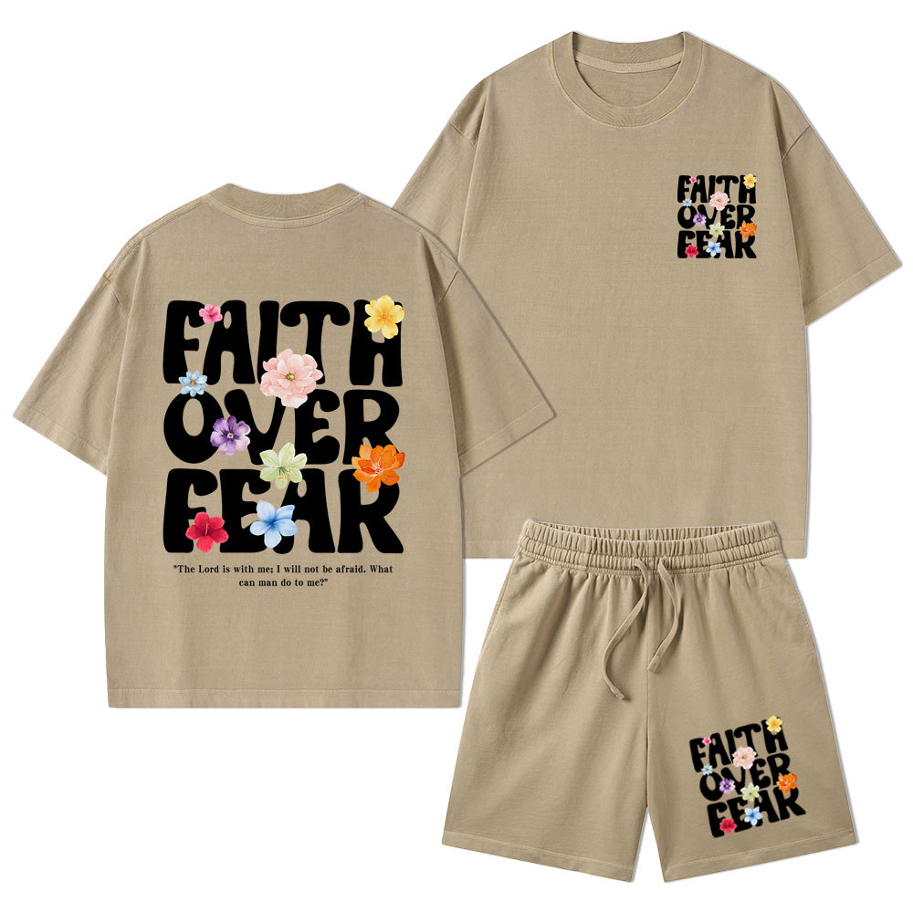 Faith Over Fear Christian Washed T-Shirt & Shorts