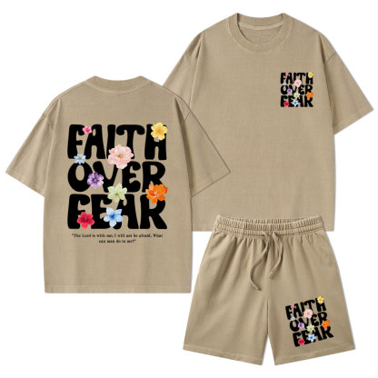 Faith Over Fear Christian Washed T-Shirt & Shorts