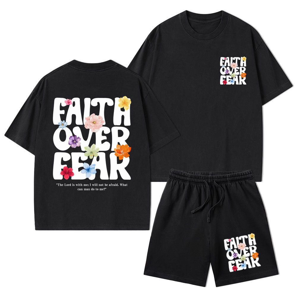 Faith Over Fear Christian Washed T-Shirt & Shorts