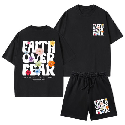 Faith Over Fear Christian Washed T-Shirt & Shorts