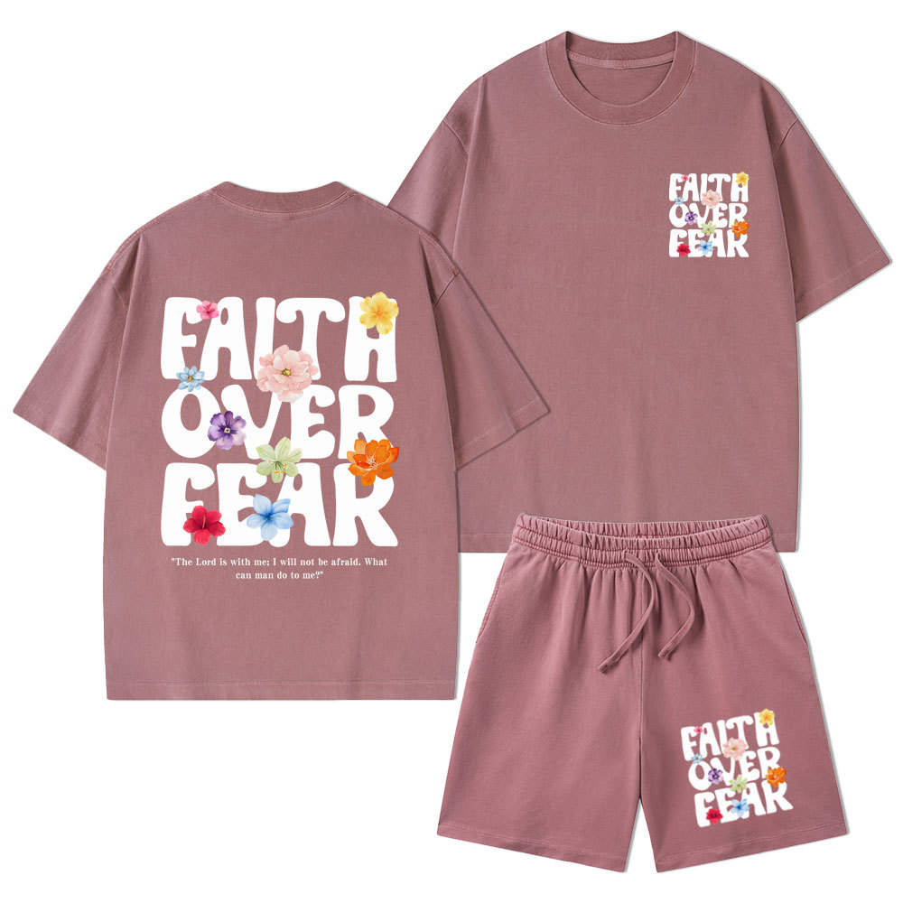Faith Over Fear Christian Washed T-Shirt & Shorts
