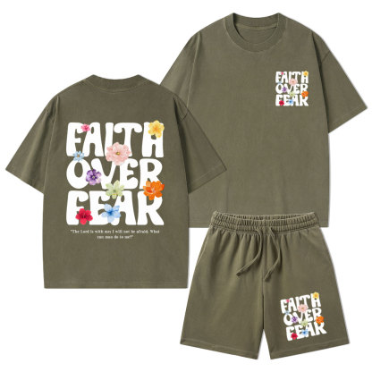 Faith Over Fear Christian Washed T-Shirt & Shorts