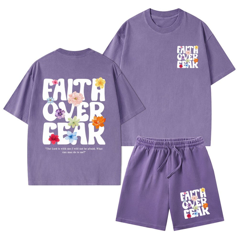 Faith Over Fear Christian Washed T-Shirt & Shorts
