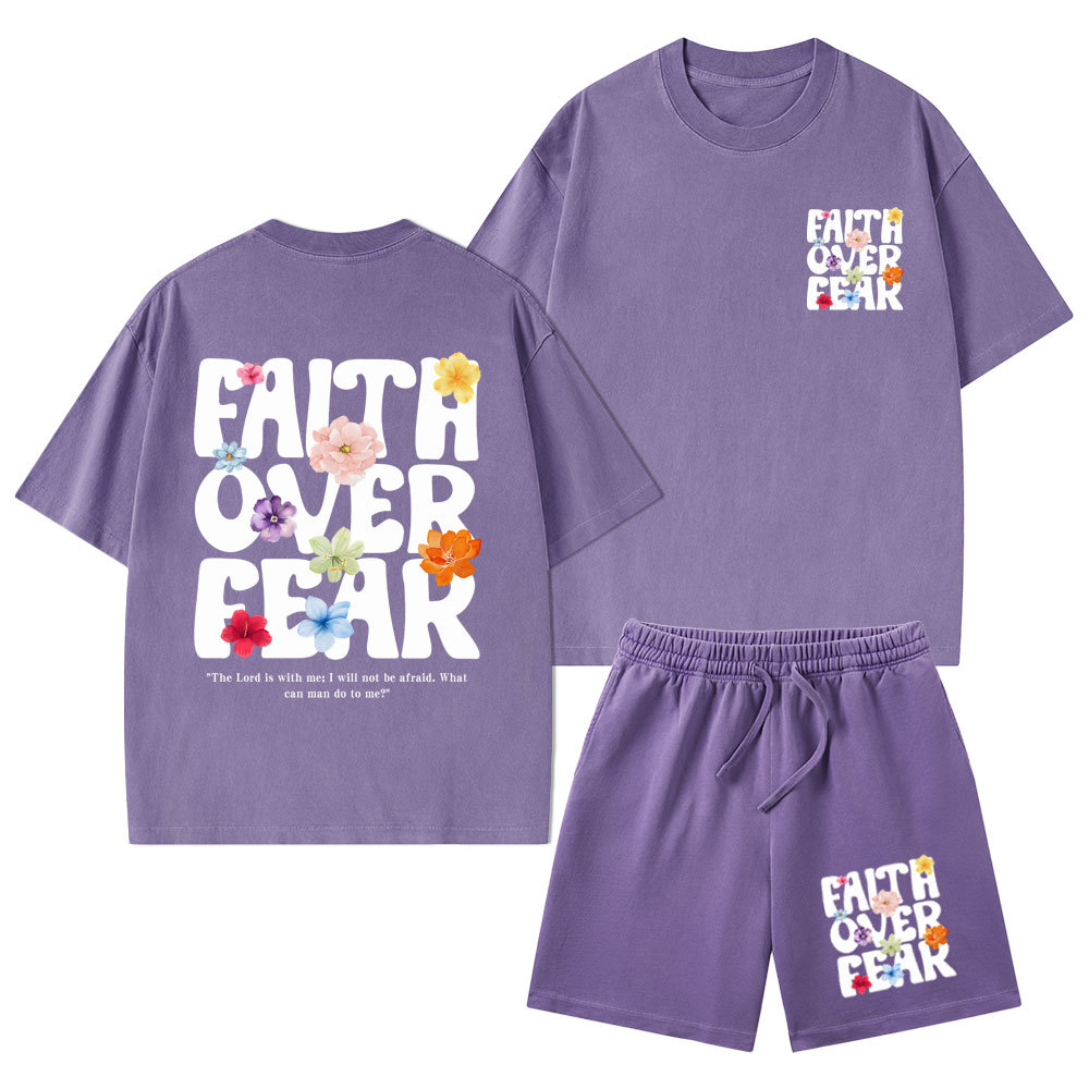 Faith Over Fear Christian Washed T-Shirt & Shorts