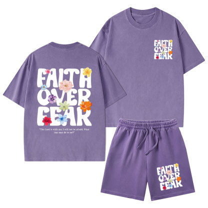 Faith Over Fear Christian Washed T-Shirt & Shorts