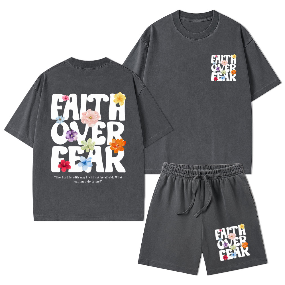 Faith Over Fear Christian Washed T-Shirt & Shorts