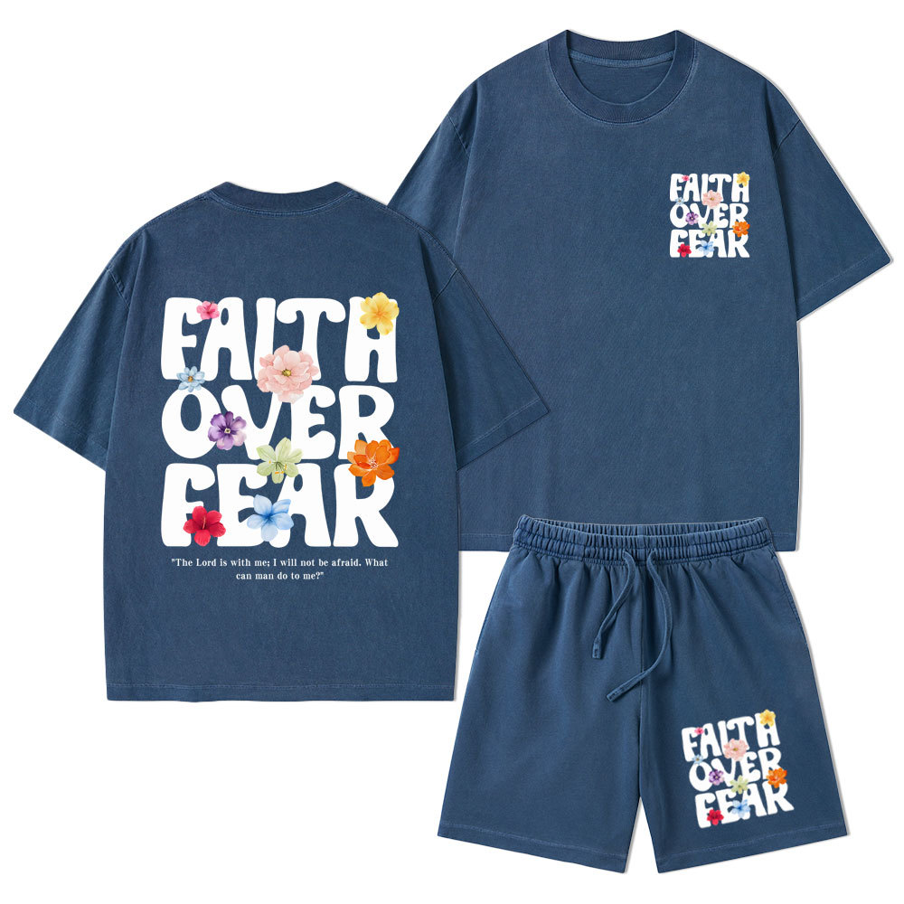 Faith Over Fear Christian Washed T-Shirt & Shorts