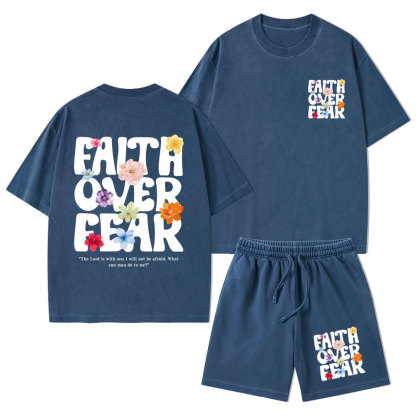 Faith Over Fear Christian Washed T-Shirt & Shorts