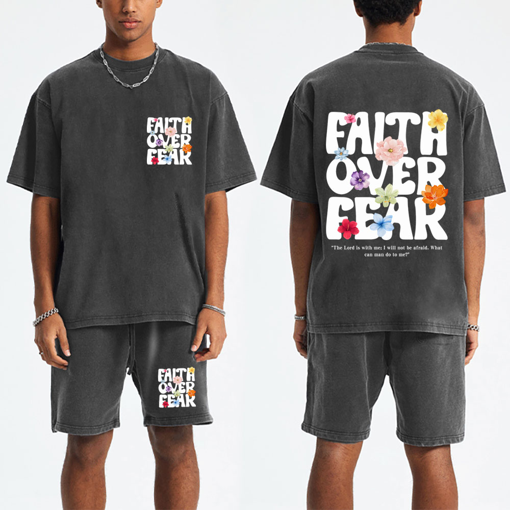 Faith Over Fear Christian Washed T-Shirt & Shorts