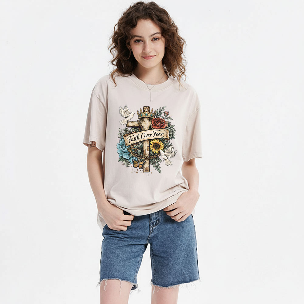 Faith Over Fear Christian Washed T-Shirt