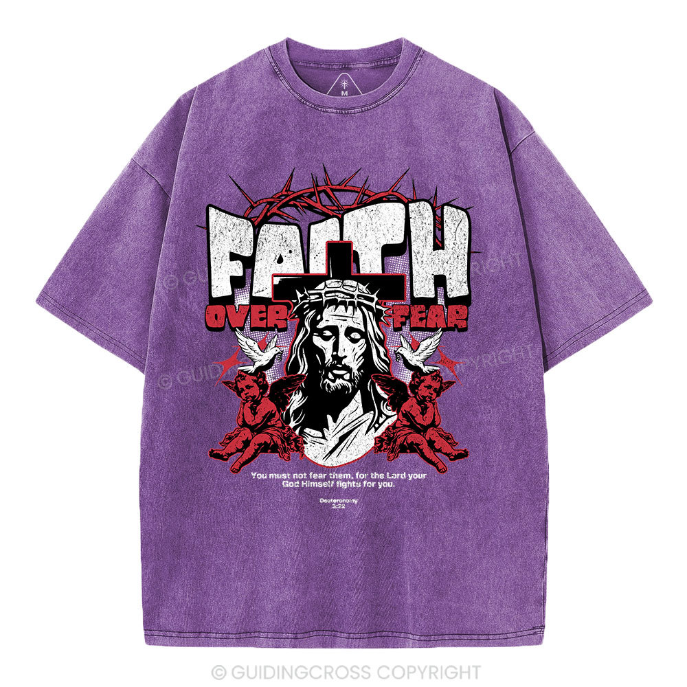 Faith Over Fear Christian Washed T-Shrit'