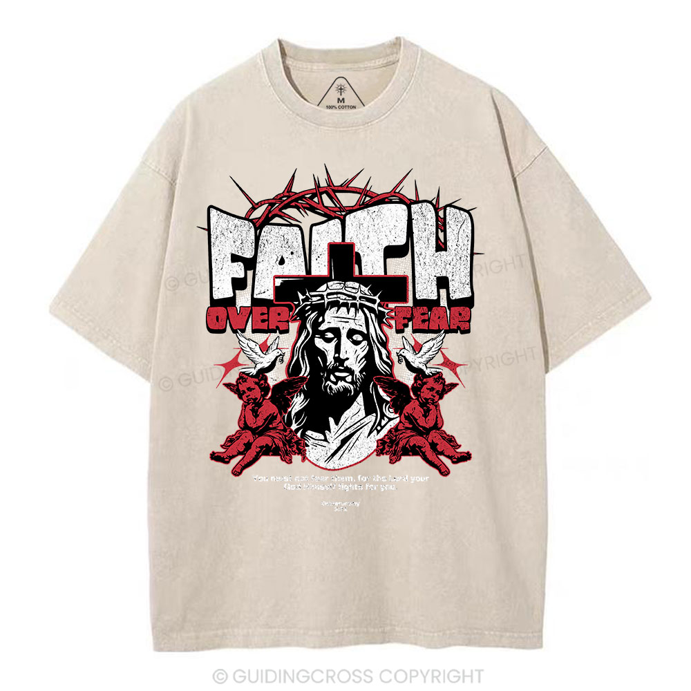 Faith Over Fear Christian Washed T-Shrit'