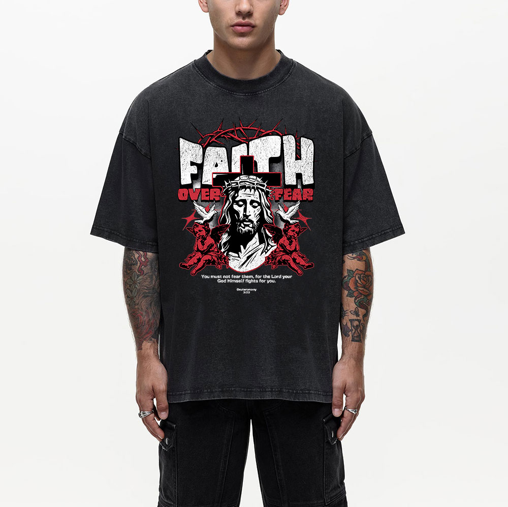 Faith Over Fear Christian Washed T-Shrit'