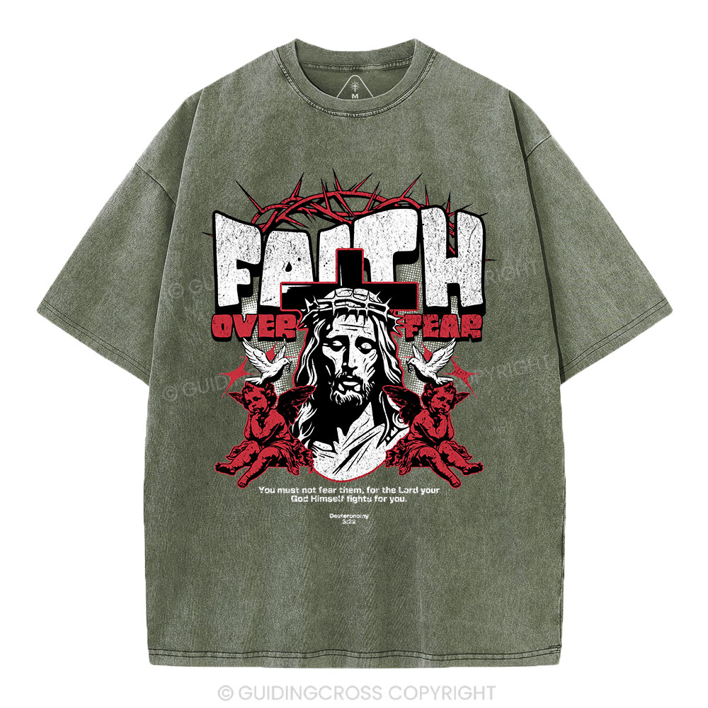 Faith Over Fear Christian Washed T-Shrit'