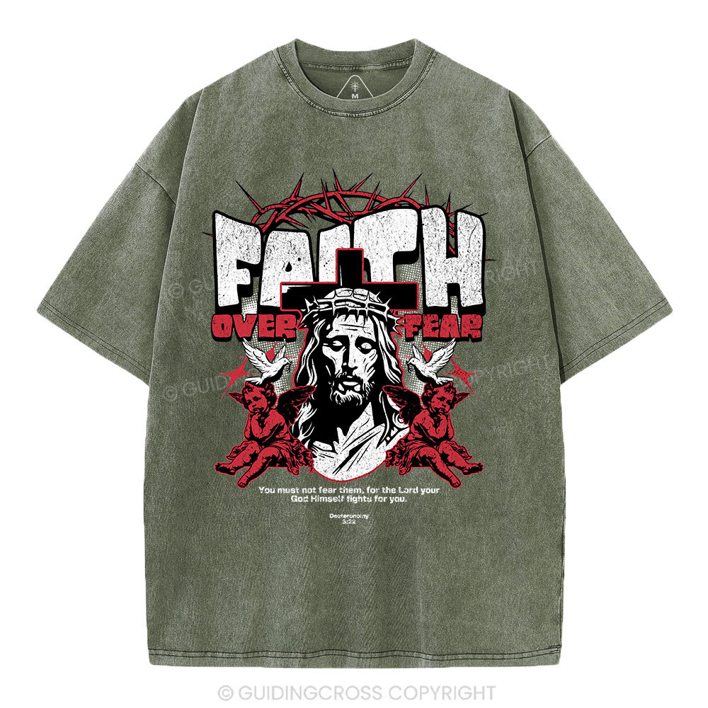 Faith Over Fear Christian Washed T-Shrit'