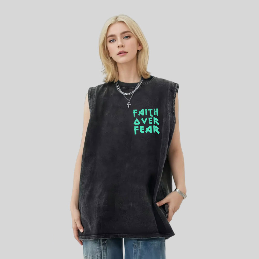 Faith Over Fear Christian Washed Tank Top