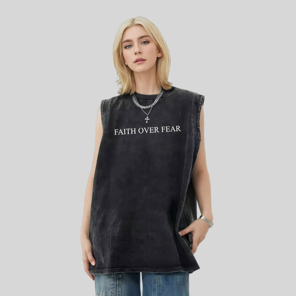 Faith Over Fear Christian Washed Tank Top