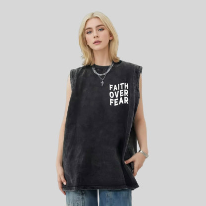Faith Over Fear Unisex Christian Washed Tank Top